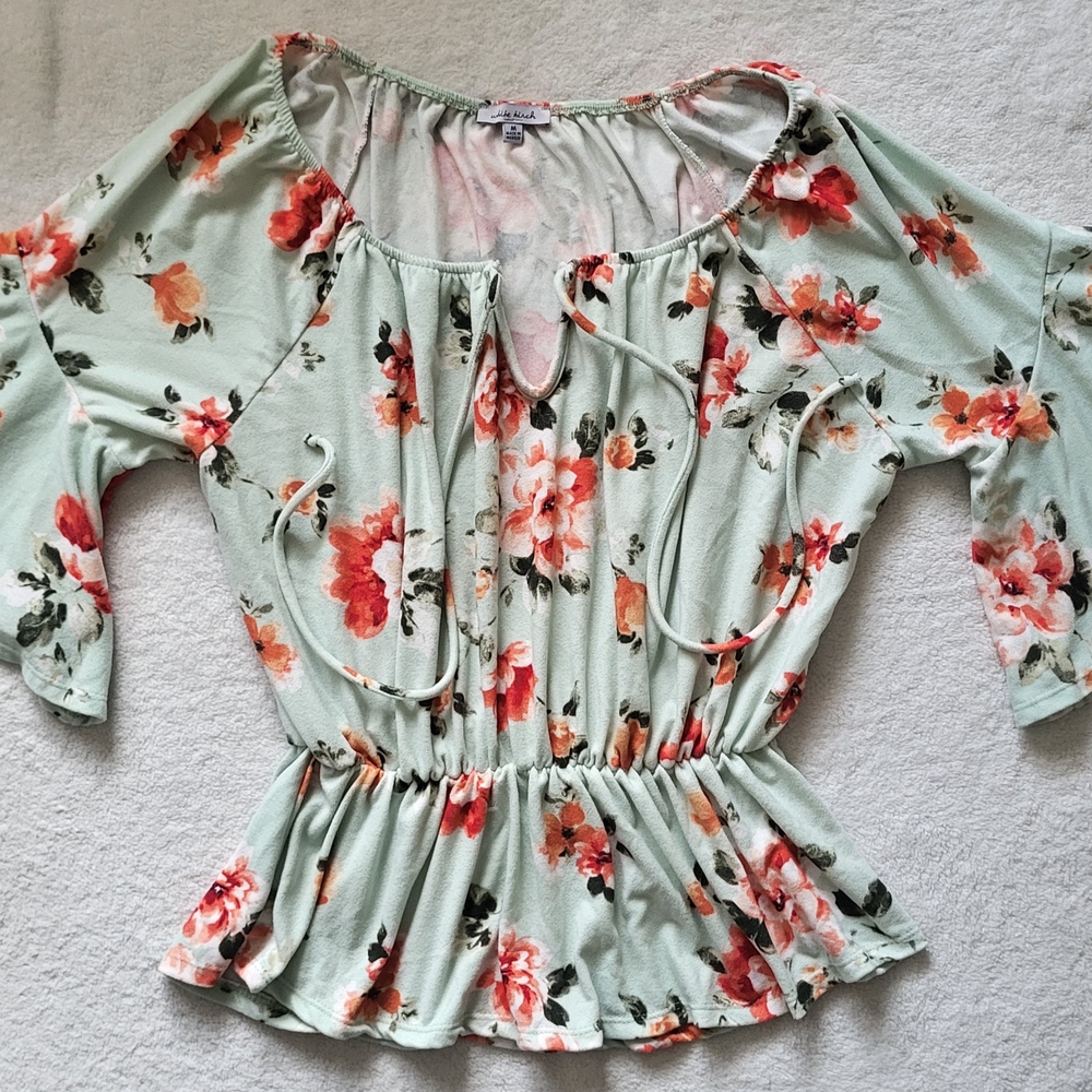 White Birch Floral Blouse - Mint and Coral